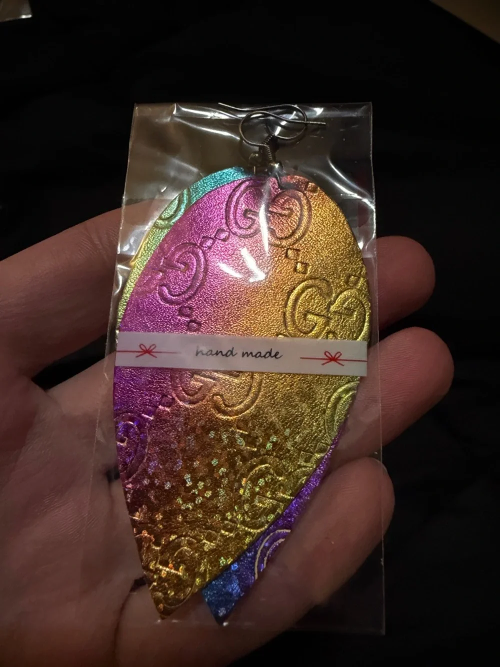 Gucci Multicolor Embossed Leather Teardrop Earrings - Picture 2 of 4